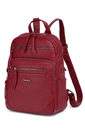 Barcelona Günlük Orta Boy Spor Çok Cepli Kadın Sırt Çantası 1928 Bordo