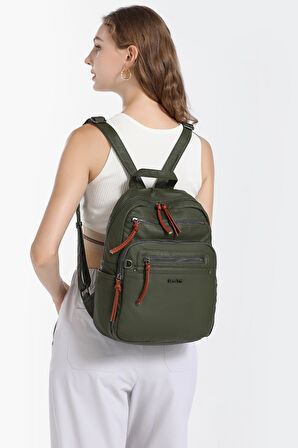 Barcelona Günlük Orta Boy Spor Çok Cepli Kadın Sırt Çantası 1928 Koyu Yeşil