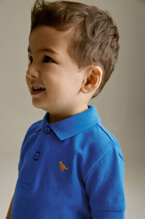 Next Baby % 100 Pamuklu Saks Mavi Polo Yaka Şortlu Alt Üst Takım