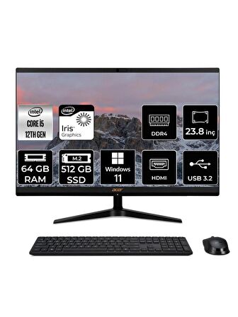 ACER ASPİRE C24-1700 i5 1235U 64GB RAM 512GB SSD 23.8" FHD W11P ALL IN ONE PC DQ.BJWEM.006