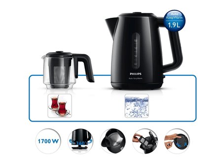 Philips Cam Demlikli Elektrikli Çaycı Çaycı 1.9 Litre Geniş Hazneli Kettle 1700 W Hızlı Kaynatma