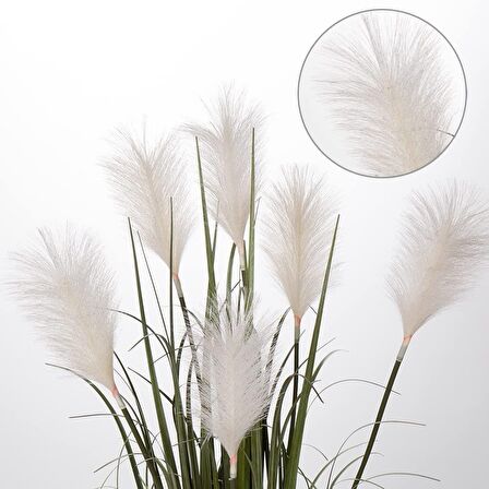Yapay Çiçek Saksılı Salon Bitkisi Beyaz Püskül Grass Panpas