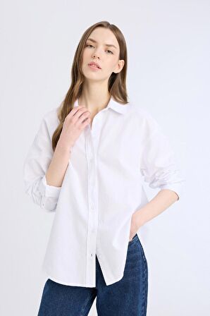 Oversize Geniş Kalıp Basic Düz Oxford Uzun Kollu %100 Pamuk Gömlek