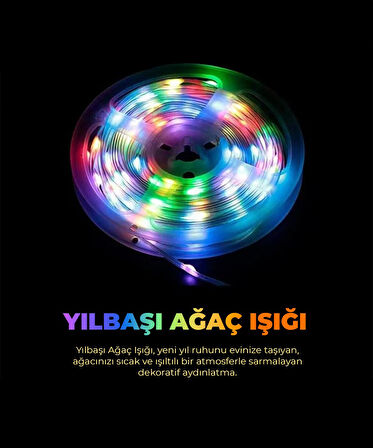 Yılbaşı Ağacı Şerit Led - 10 Metre- Telefondan Kontrol - Ses Duyarlı