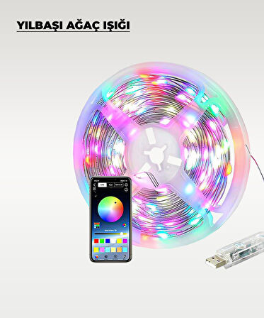 Yılbaşı Ağacı Şerit Led - 10 Metre- Telefondan Kontrol - Ses Duyarlı