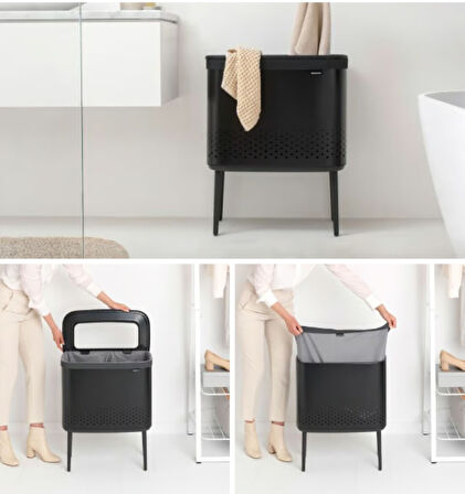 Brabantia Bo Matt Black Plastik Kapaklı Çamaşır Sepeti 60lt 