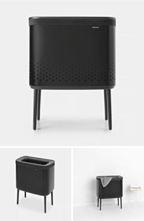 Brabantia Bo Matt Black Plastik Kapaklı Çamaşır Sepeti 60lt 