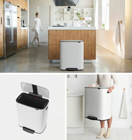 Brabantia Bo Matt Beyaz Pedallı Çöp Kutusu 60lt (plastik İç Kovalı) (8710755211300)