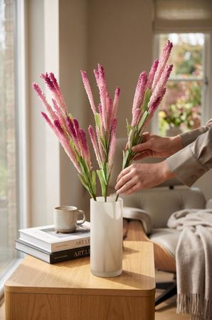 Yapay Çiçek Lateks Köpük Pembe Koyu Lavanta Dalı 35cm Dekoratif Çiçek