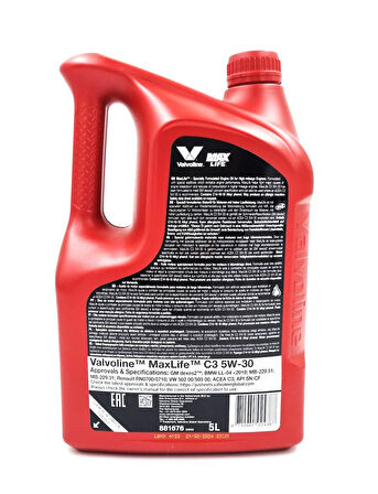 VALVOLINE MAXLIFE C3 5W-30 5 LT (Üretim Yılı 2024 )