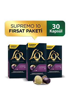 L'OR - Supremo - Intensity 10 - Nespresso Uyumlu Kapsül Kahve Fırsat Paketi 10 x 3 Paket (30 Adet)