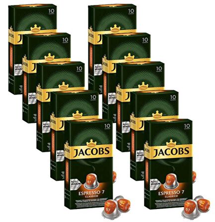 Jacobs Espresso 7 Classico Nespresso Uyumlu Alüminyum Kapsül Kahve 10 Adet X 10 Paket