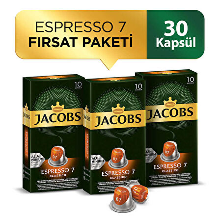 Jacobs Espresso 7 Classico Nespresso Uyumlu Alüminyum Kapsül Kahve 10 Adet X 3 Paket