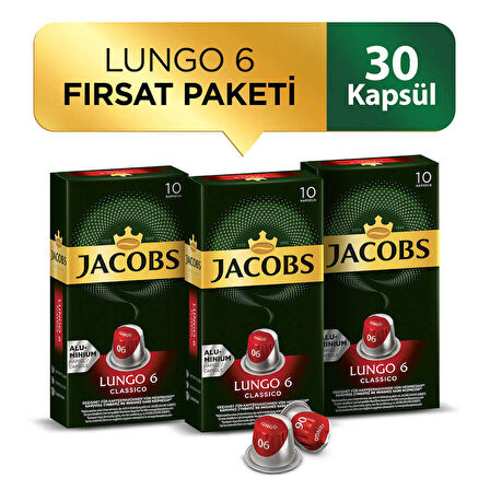 Jacobs Lungo 6 Classic Nespresso Uyumlu Alüminyum Kapsül Kahve 10 Adet X 3 Paket