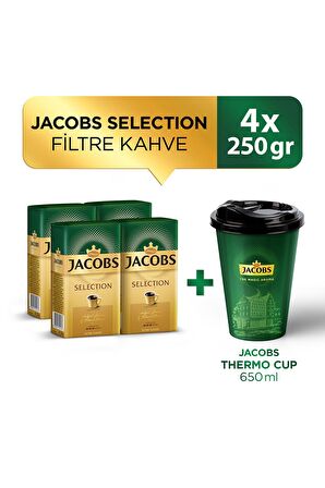 Jacobs Selection Filtre Kahve 250 gr x 4 Adet + Jacobs Thermo Cup 650 ml 