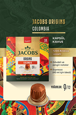 Jacobs Origins Colombia Nespresso Uyumlu Alüminyum Kapsül Kahve 18'li