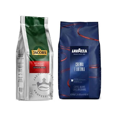 Lavazza Crema E Aroma Çekirdek Kahve 1 kg + Jacobs Banquet Medium Espresso Beans Çekirdek Kahve 1 kg