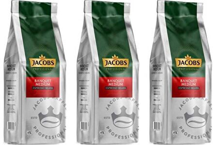 Jacobs Banquet Medium Espresso Beans Çekirdek Kahve 1000 gr x 3 Paket