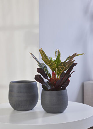 Esra Gri Seramik Saksı 15x13 cm 