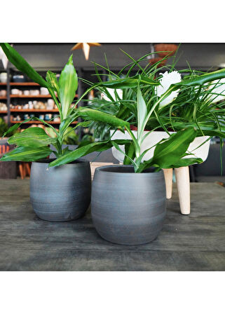 Esra Antrasit Seramik Saksı 15x13 cm 