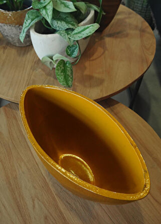 Cresta Seramik Oval Koyu Sarı Saksı 33*17*24cm