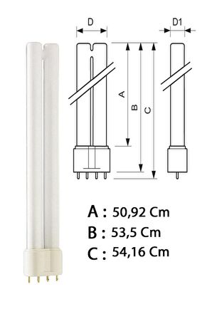 Philips Master 55W/865 4P PLL Floresan Ampul Beyaz 6500K - 54,16 Cm