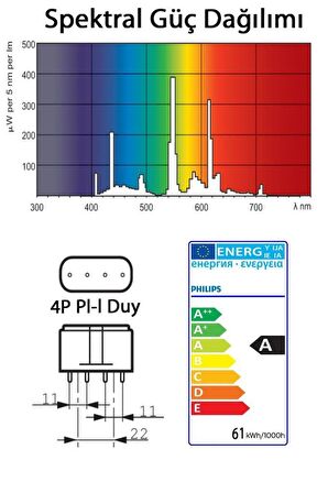 Philips Master 55W/865 4P PLL Floresan Ampul Beyaz 6500K - 54,16 Cm