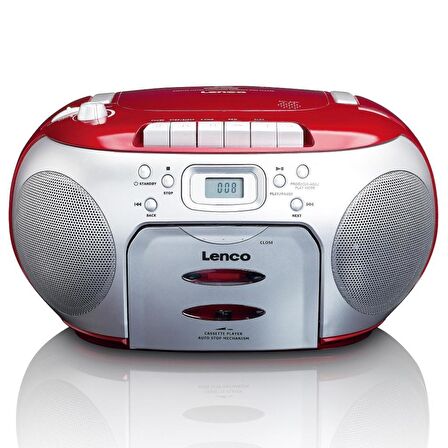 LENCO SCD-420 RD - TAŞINABİLİR Müzik Seti FM RADYO CD KASET ÇALAR Kırmızı Gümüş