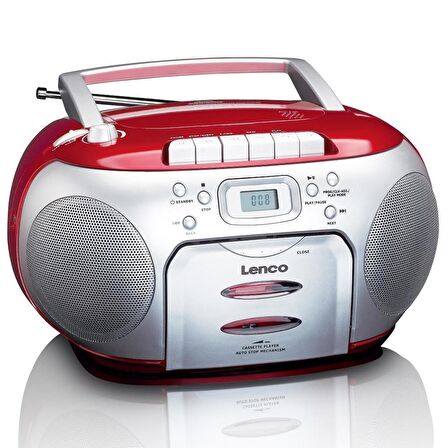 LENCO SCD-420 RD - TAŞINABİLİR Müzik Seti FM RADYO CD KASET ÇALAR Kırmızı Gümüş