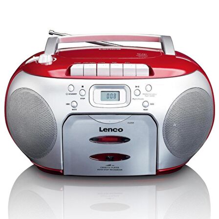 LENCO SCD-420 RD - TAŞINABİLİR Müzik Seti FM RADYO CD KASET ÇALAR Kırmızı Gümüş