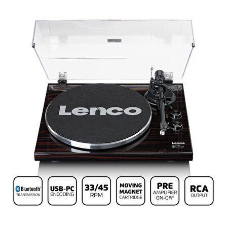 Lenco LBT-288 WA Pikap Plak Çalar Bluetoothlu Retro Koyu Kahve Ceviz Pikap Plak Çalar