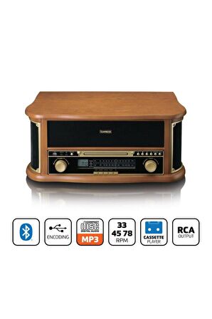 Lenco Classic Phono TCD-2551 Retro Pikap Bluetooth USB Radyo CD Kaset AHŞAP Plak Çalar