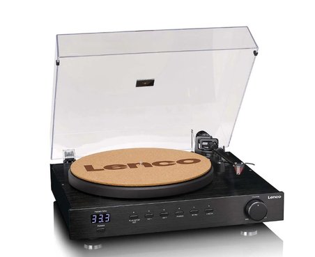 LENCO LS-700BK - Hoparlörlü, Bluetooth® özellikli ve Ortofon 2M Red pikaplı yüksek güçlü HiFi plak çalar - 2 x 100W RMS çıkışlı dahili stereo amplifikatör - Siyah