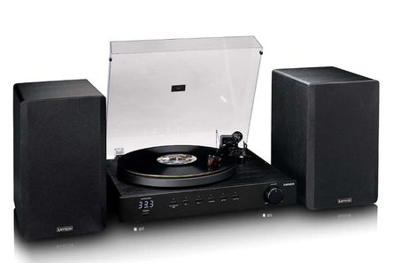 LENCO LS-700BK - Hoparlörlü, Bluetooth® özellikli ve Ortofon 2M Red pikaplı yüksek güçlü HiFi plak çalar - 2 x 100W RMS çıkışlı dahili stereo amplifikatör - Siyah