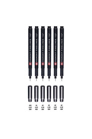 Talens Pigment Fineliner 6 Lı Kalem Seti Siyah Teknik Çizim Kalemleri