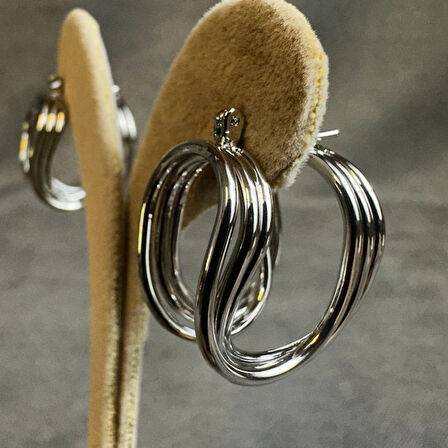 Uretti - İREM 3914 1857 Zarif Gümüş Renk Çelik Sarmal Küpe