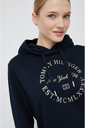 Baskı Kapşonlu Pamuklu Sweatshirt