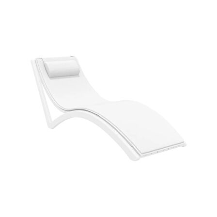 Omnipazar TRK-087 Siesta Minderli Yastıklı Lüks Ergonomik Slim Şezlong Beyaz 2'li Set 