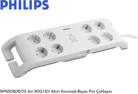 Philips SPN3080B/10 900 Joule 2 m 8'li Akım Korumalı Priz