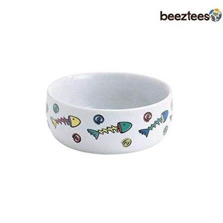 Beeztees Porselen Kılçık Desenli Kedi Yaş ve Kuru Mama Kabı 325 Ml 11 Cm