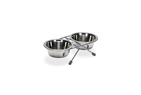 Beeztees Köpek İkili Mama Su Kabı, Paslanmaz Çelik, 11cm, 2x180ml