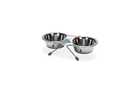 Beeztees Köpek İkili Mama Su Kabı, Paslanmaz Çelik, 11cm, 2x180ml
