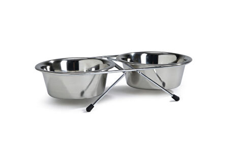 Beeztees Köpek İkili Mama Su Kabı, Paslanmaz Çelik, 13cm, 2x450ml