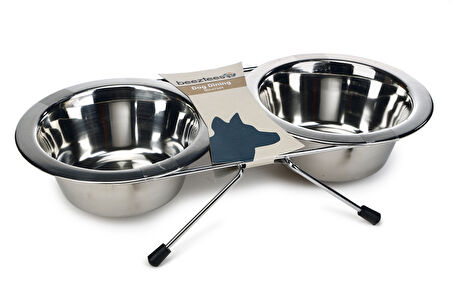 Beeztees Köpek İkili Mama Su Kabı, Paslanmaz Çelik, 13cm, 2x450ml