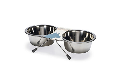 Beeztees Köpek İkili Mama Su Kabı, Paslanmaz Çelik, 16cm, 2x900ml