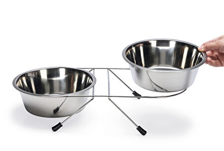 Beeztees Köpek İkili Mama Su Kabı, Paslanmaz Çelik, 20cm, 2x1800ml