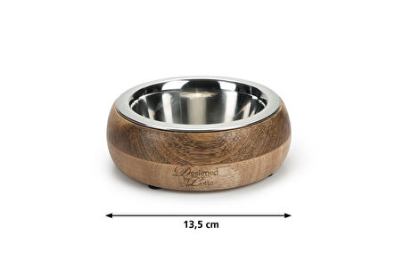 Beeztees DBL Köpek Mama Su Kabı, Dışı Masif Ahşap, Paslanmaz Çelik, 13,5cm, 350ml