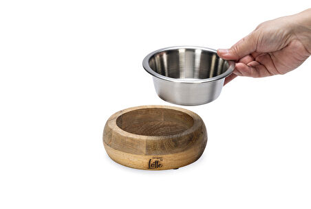 Beeztees DBL Köpek Mama Su Kabı, Dışı Masif Ahşap, Paslanmaz Çelik, 13,5cm, 350ml