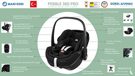 Maxi-Cosi Pebble SlideTech Tam Yatabilen 0-13 Kg Ana Kucağı ve Oto Koltuğu Twillic Green