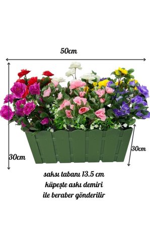 Yapay Çiçek Yeşil Balkon Saksıda Küpeşte Askılı Açelya Çiçeği Karışık Renkli Çiçek Sepeti 50cm